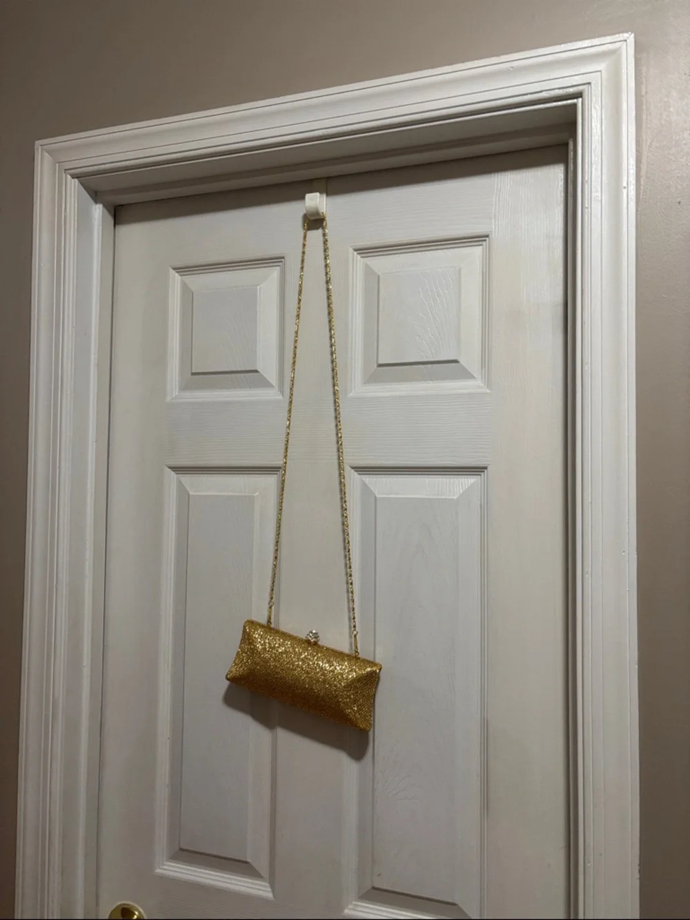 Gold Sequin Evening Clutch with Chain Strap